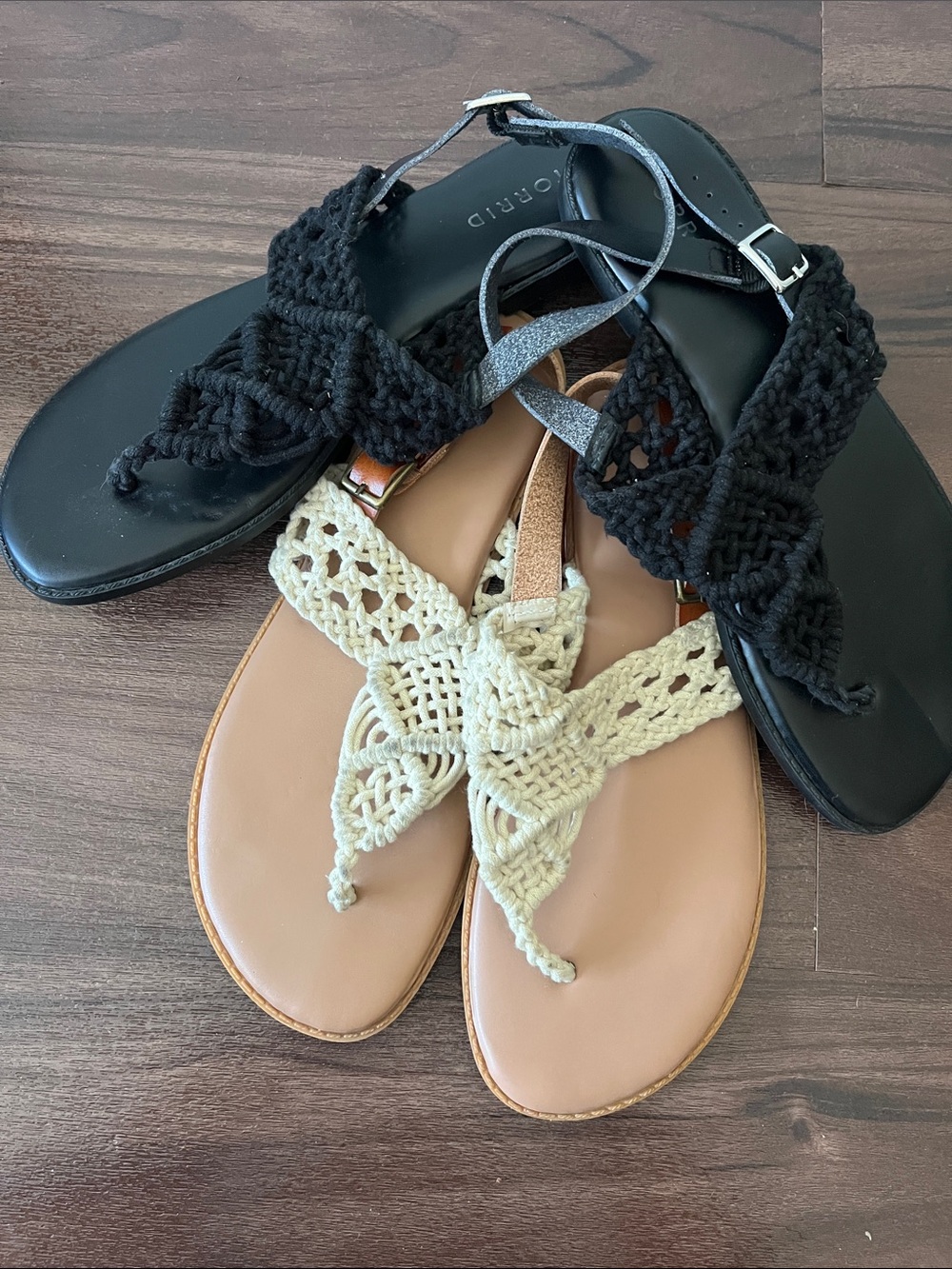torrid Crochet T-Strap Sandals in Black and Cream bundle